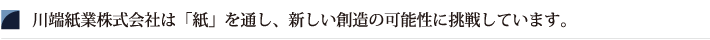 川端紙業株式会社は「紙」を通し、新しい創造の可能性に挑戦いたします。